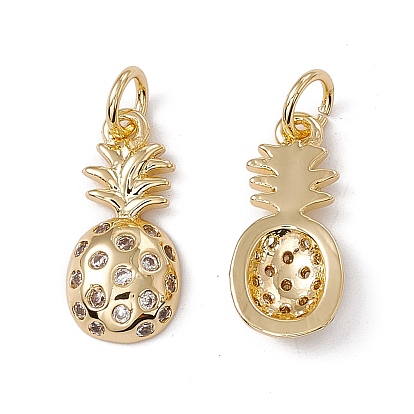 Brass Micro Pave Clear Cubic Zirconia Pendants, Pineapple Charms
