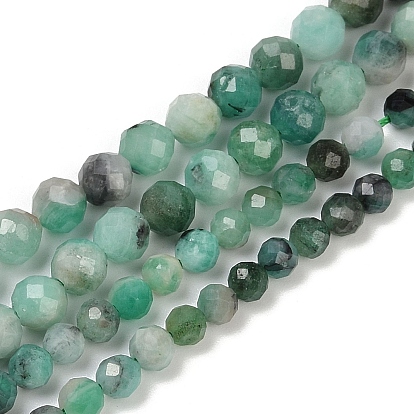 Натуральные изумрудные бисерные пряди, граненые, круглые