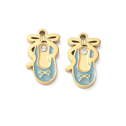 304 Stainless Steel Enamel Pendants, Shoes Charms, with Rhinestone
