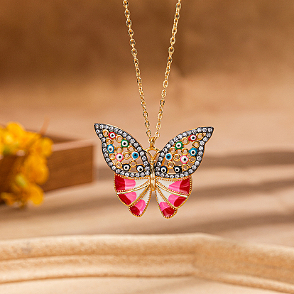Богемный винтажный латунный эмалированный полый красочный сглаз бабочка кулон ожерелья для женщин