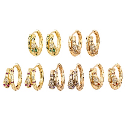 Pendientes de aro con micro pavé de circonita cúbica de latón serpiente para mujer, dorado