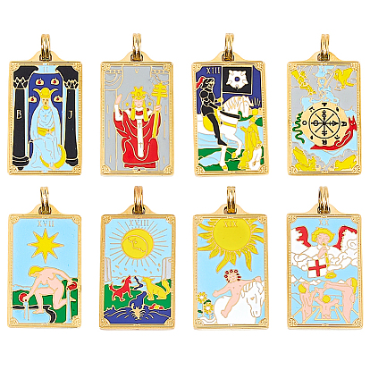 8 шт. 8 стили таро 304 подвески из нержавеющей стали с эмалью, разнообразные, реальный 18 k позолоченный, ионное покрытие (ip)