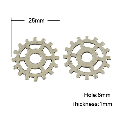 Tibetan Style Alloy Pendants, Cadmium Free & Lead Free, Flat Round/Cog, 25x1mm, Hole: 6mm