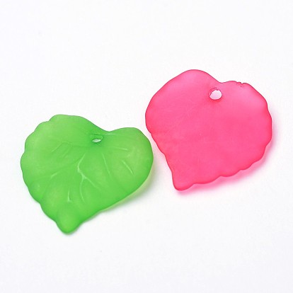 Transparent Frosted Acrylic Leaf Charms, 16x15x2mm, Hole: 1.2mm, about 1050pcs/500g