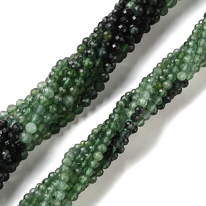 Нити бусин из натурального зеленого турмалина градиентного цвета, граненые, круглые