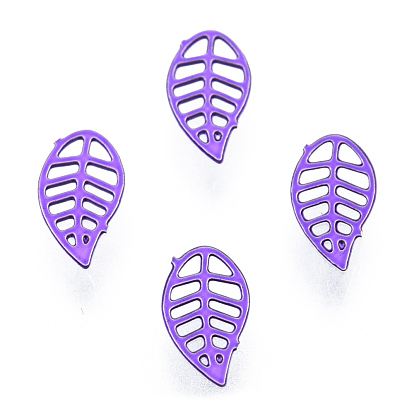 Leaf Spray Painted 430 Stainless Steel Cabochons, Nail Art Decorations Accessories