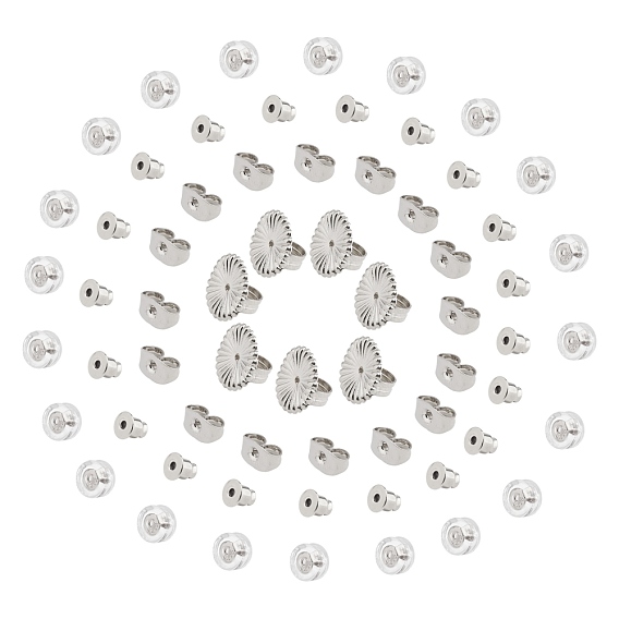 Brass Ear Nuts, with Silicone Ear Nuts, Earring Backs