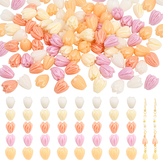 100Pcs 5 Colors Dyed Synthetic Coral Carved Beads, for DIY Jewelry Making, Jasmine Flower