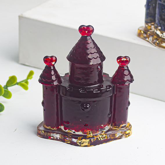 Resin Castle Display Decoration, with Lampwork Chips inside Statues for Home Office Decorations