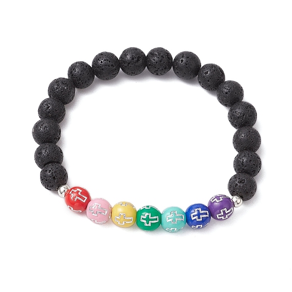 Браслеты с круглыми бусинами из натуральной лавы в стиле charka, с акриловыми шариками