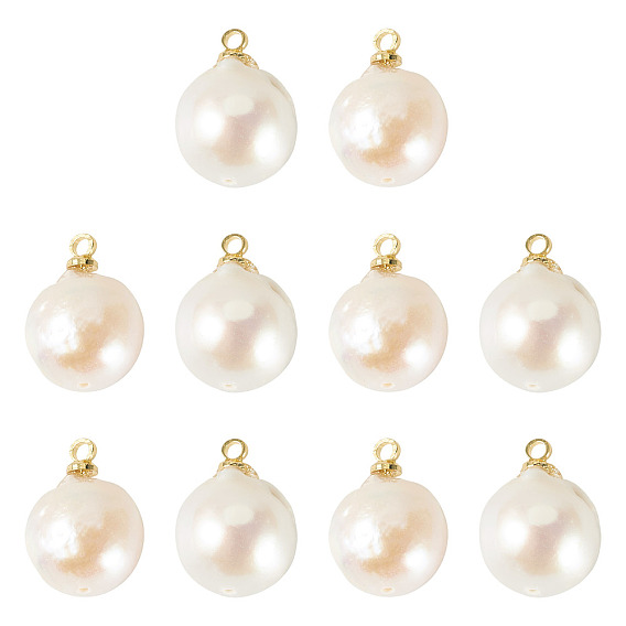 10pcs pendentifs en perles baroques naturelles keshi, breloques en forme de larme avec bélières en laiton, or