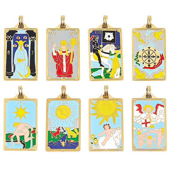 8 шт. 8 стили таро 304 подвески из нержавеющей стали с эмалью, разнообразные, реальный 18 k позолоченный, ионное покрытие (ip)