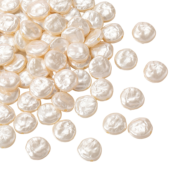 100 бусины из абс-пластика с имитацией жемчуга, плоско-круглые