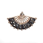 Alloy Enamel Pendants, with Rhinestone, Fan, Golden, 42x68x4mm, Hole: 1mm