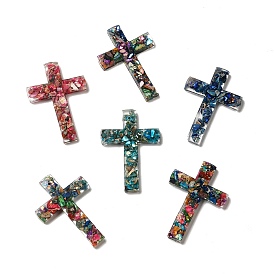 Transparent Resin Pendants, Religion Cross Charms, with Natural Opal and Dyed Imperial Jasper