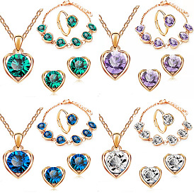 Ensemble de bijoux coeur en verre, Collier pendentif en alliage, bracelet chaîne, boucles d'oreilles et bague réglable