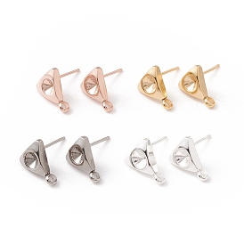 304 Stainless Steel Stud Earring Findings, with 316 Surgical Stainless Steel Pins and Vertical Loops, For Pointed Back Rhinestone, Triangle