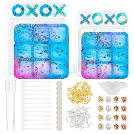 Olycraft DIY Tic Tac Toe Board Game Silicone Molds Kits, Stirring Rod,  Transfer Pipettes, Silicone Stirring Bowl, Zinc Alloy Cabochons, Nail Art Tinfoil