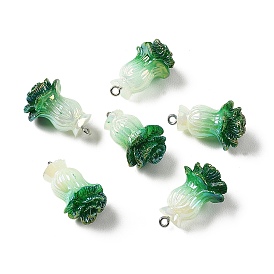 Подвески из непрозрачной смолы с цветным покрытием ab, китайские капустные амулеты, с платиновыми тоновыми железными петлями