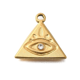 PVD Vacuum Plating 201 Stainless Steel Pendants, with Rhinestone, Triangle, Evil Eye