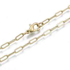 Brass Paperclip Chains, Drawn Elongated Cable Chains Necklace Making, with Lobster Claw Clasps