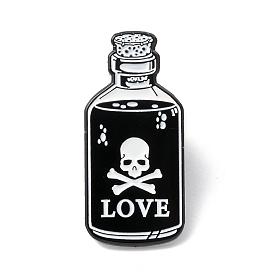 Word Love Enamel Pin, Bottle with Skeleton Alloy Brooch for Backpack Clothes, Electrophoresis Black