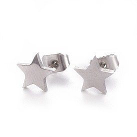 304 Stainless Steel Stud Earrings, Hypoallergenic Earrings, with Ear Nuts/Earring Back, Star