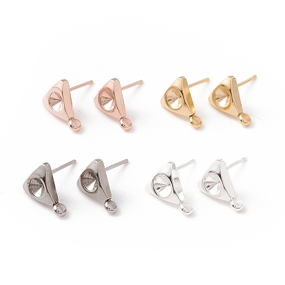 304 Stainless Steel Stud Earring Findings, with 316 Surgical Stainless Steel Pins and Vertical Loops, For Pointed Back Rhinestone, Triangle