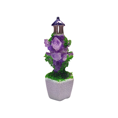 Украшения из бонсай для павильона из натурального аметиста, смоляная основа для украшения домашнего рабочего стола, случайный стиль горшок