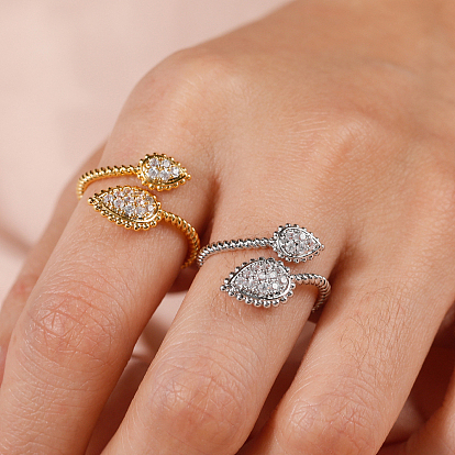 Кольца-манжеты из латуни с микро-паве и прозрачным цирконием для женщин