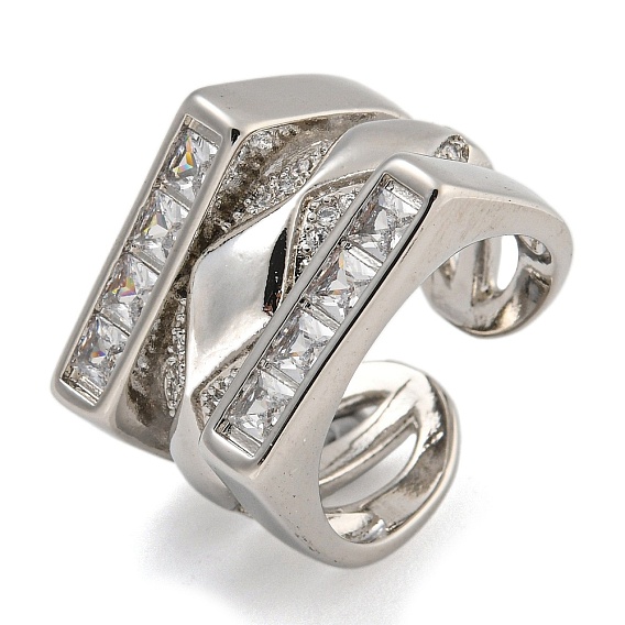 Покрытие стойки латунь микро паве цирконий открытые манжеты кольца, широкие кольца для женщин, долговечный, без свинца и без кадмия