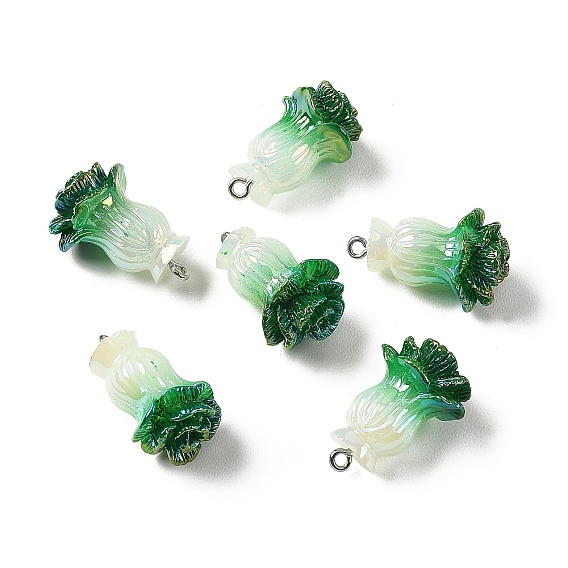 Подвески из непрозрачной смолы с цветным покрытием ab, китайские капустные амулеты, с платиновыми тоновыми железными петлями