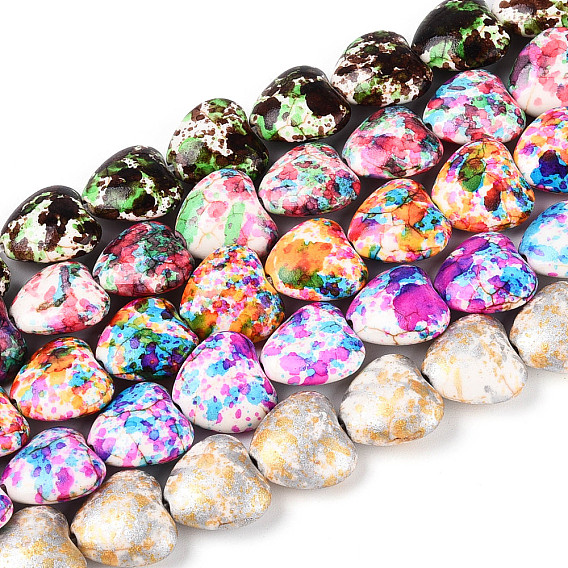 С напылением окрашенные синтетические бирюзовые бусинки, сердце