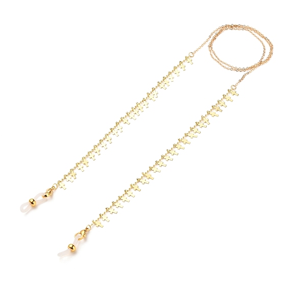 Eyeglasses Chains, Neck Strap for Eyeglasses, with Brass Curb Chains, 304 Stainless Steel Lobster Claw Clasps and Rubber Loop Ends, Cross