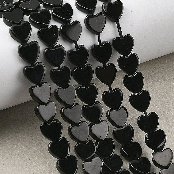 Натуральные бусины из черного оникса (окрашенные и нагретые), сердце