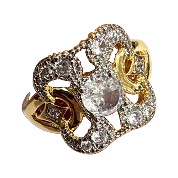 Квадратные латунные кольца с микропаве из прозрачных кубических цирконий