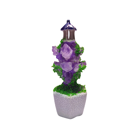 Украшения из бонсай для павильона из натурального аметиста, смоляная основа для украшения домашнего рабочего стола, случайный стиль горшок