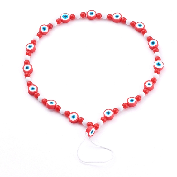 Polymer Clay Evil Eye Mobile Straps, with Opaque Acrylic Beads and Nylon Thread