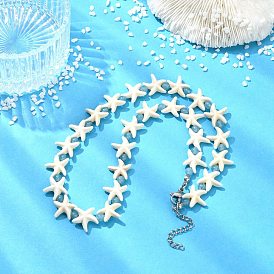 Ожерелья из синтетических бирюзовых морских звезд и окрашенных круглых бусин из натурального белого нефрита., цвет нержавеющей стали