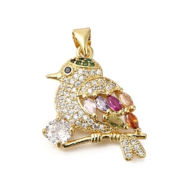 Rack Plating Brass Micro Pave Cubic Zirconia Pendants, Long-Lasting Plated, Lead Free & Cadmium Free, Bird Charms, with Jump Ring