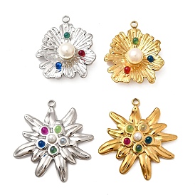 304 из нержавеющей стали стеклянные подвески, цветочный шарм, с абс пластмассовой имитационной жемчужиной, ионное покрытие (ip)