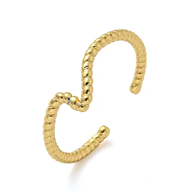 Rack Plating Brass Wave Open Cuff Rings, Plain Band Rings for Women, Long-Lasting Plated, Cadmium Free & Lead Free