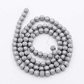 Frosted Electroplate Non-magnetic Synthetic Hematite Round Beads Strands, Faceted, 4x4mm, Hole: 1mm, about 100pcs/strand, 15.7 inch