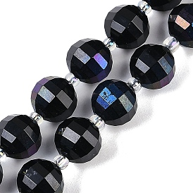 Electroplated Natural Black Onyx(Dyed & Heated) Beads Strands, Faceted, Lantern, with Seed Beads