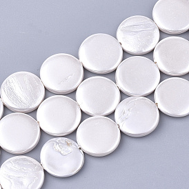 Spray Paint Freshwater Shell Beads Strands, Pearlized Style, Flat Round