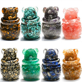 Natural Gemstone Sculpture Display Decorations, for Home Office Desk, Bear with Honey Pot