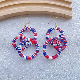 American Independence Day Handmade Polymer Clay Dangle Earrings, Ring, Golden