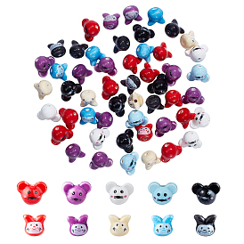 60Pcs 10 Styles Handmade Porcelain Beads, Famille Rose Style, Mouse & Cat