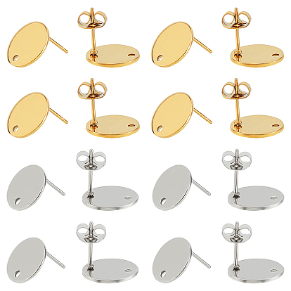 40Pcs 2 Colors PVD Vacuum Plating 304 Stainless Steel Stud Earring Findings, with Loop and Flat Plate, Ear Nuts/Earring Backs, Flat Round