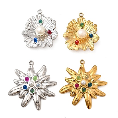 304 из нержавеющей стали стеклянные подвески, цветочный шарм, с абс пластмассовой имитационной жемчужиной, ионное покрытие (ip)